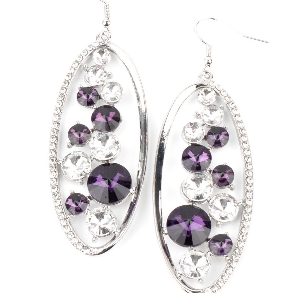 Purple rhinestone earrings silver